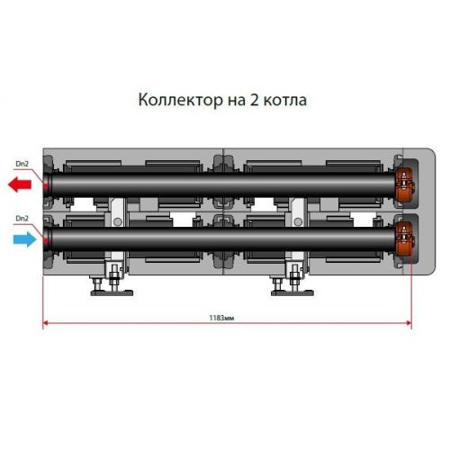 Коллектор Meibes каскадной системы на 2 котла Dn 65, до 330 кВт