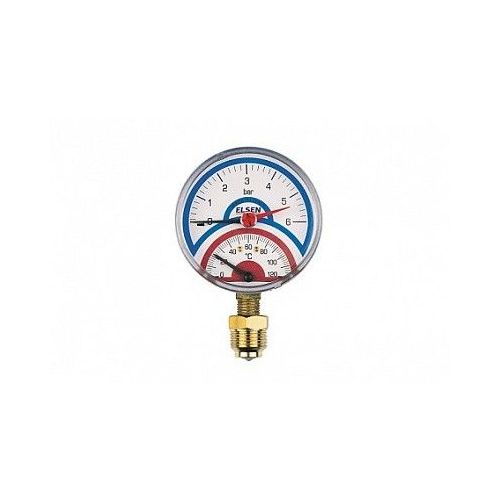 Термоманометр Elsen, ?-80, 1/2", В, радиальный, T°C -от 0 до +120, PN, бар-0-6