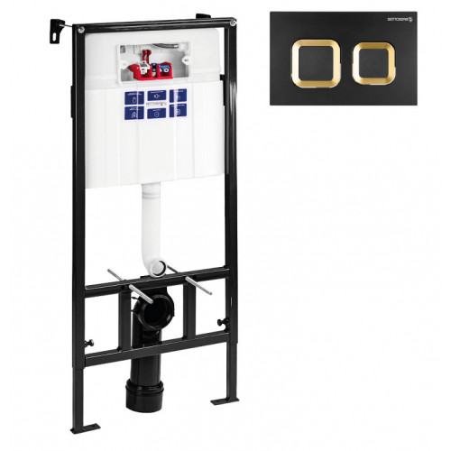 BETTOSERB СЕТ Инсталляция Sava Slim Superior + клавиша смыва чёрный матовый + золото глянец квадр. SMART